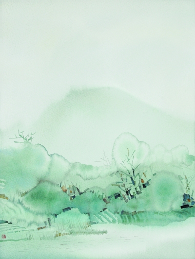 《君子之愛》 王湧 水彩 106×73cm 2010年《鴛鴦譜之四》 王湧水彩