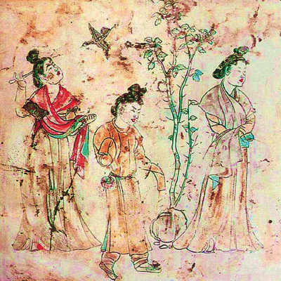 观鸟捕蝉图在陕西乾陵游览时,曾被章怀太子墓室壁画《观鸟捕蝉图》